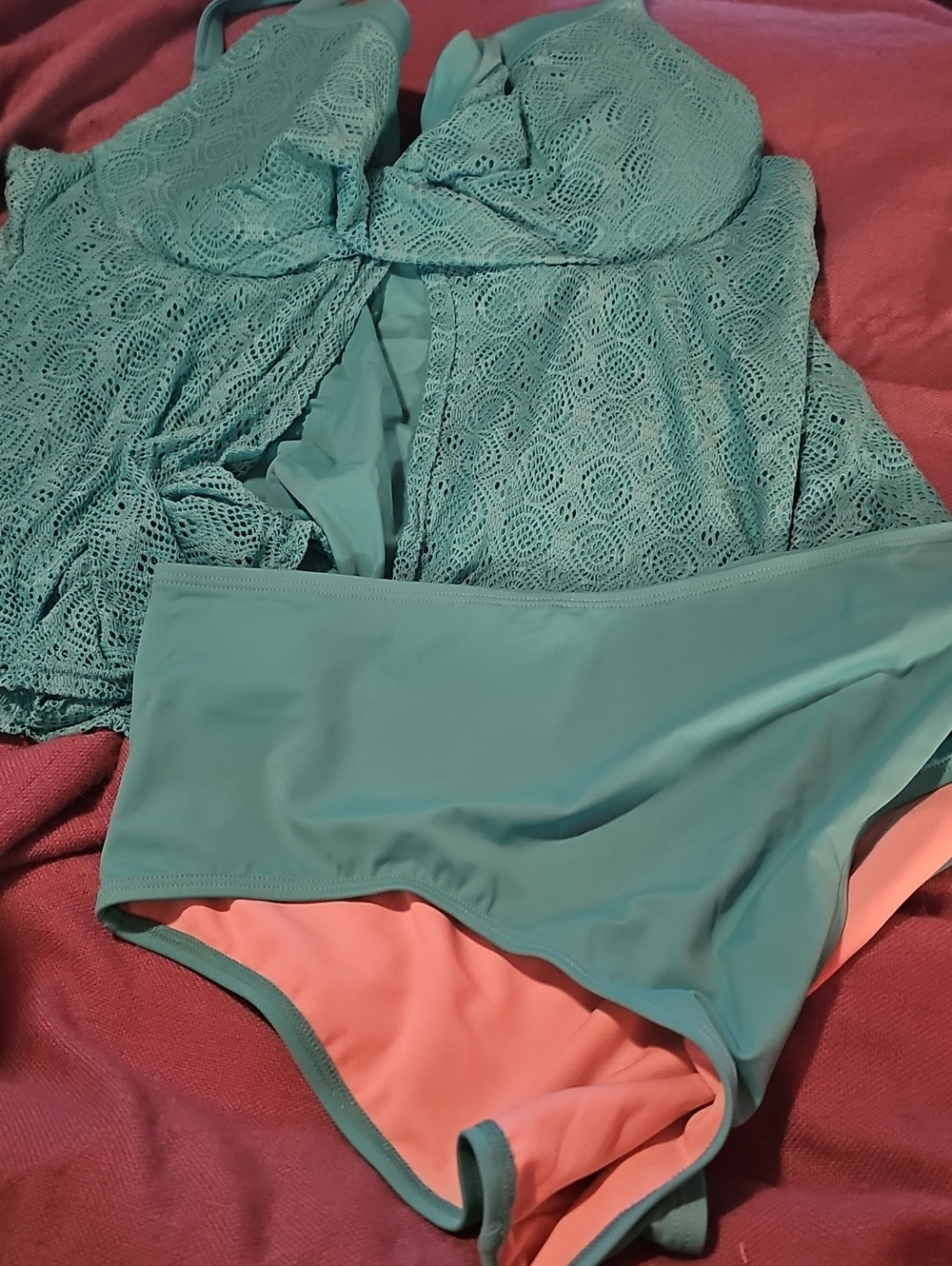 Crochet Tankini Bikini Set in Teal